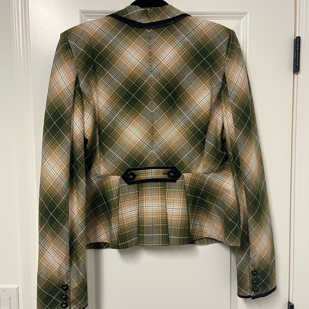 L.A.M.B. Green Plaid Blazer with Black Trim - Picture 2 of 5